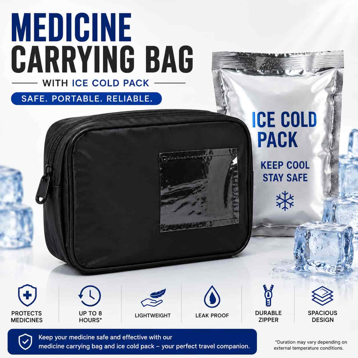 HIFAZ Medicine Carrying Bag with Ice Cold Pack | Insulated Portable Travel Medicine Bag