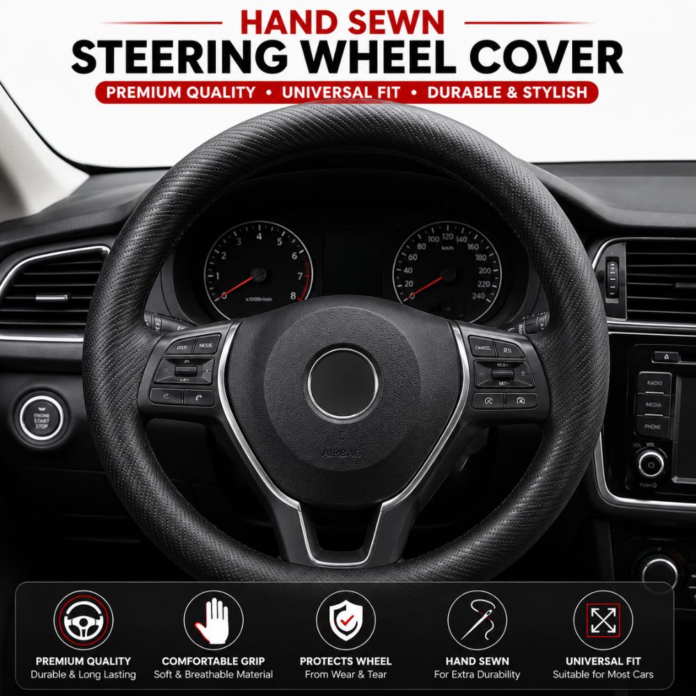Hand sewn steering wheel cover
Universal steering wheel cover
Premium car steering cover
Carbon texture steering cover
Comfort grip steering wheel cover