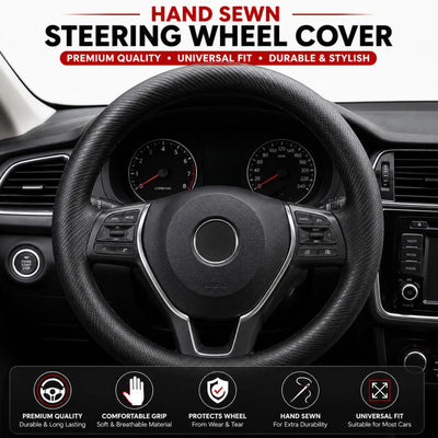 Hand sewn steering wheel cover
Universal steering wheel cover
Premium car steering cover
Carbon texture steering cover
Comfort grip steering wheel cover