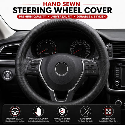 Hand sewn steering wheel cover
Universal steering wheel cover
Premium car steering cover
Carbon texture steering cover
Comfort grip steering wheel cover