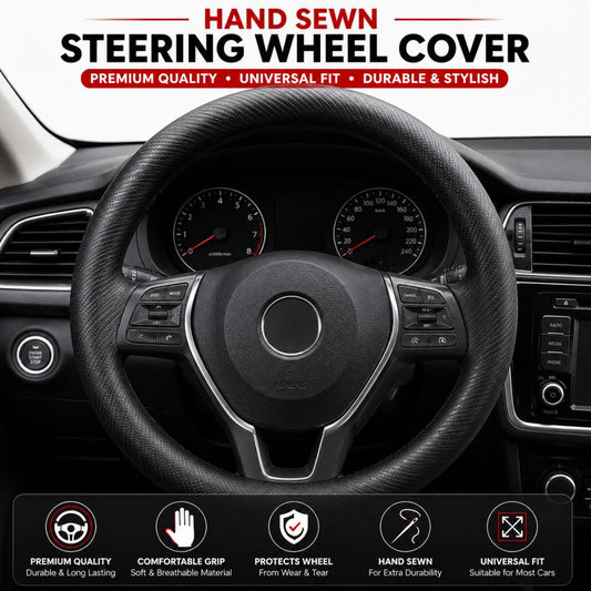 Hand sewn steering wheel cover
Universal steering wheel cover
Premium car steering cover
Carbon texture steering cover
Comfort grip steering wheel cover