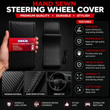 Hand sewn steering wheel cover
Universal steering wheel cover
Premium car steering cover
Carbon texture steering cover
Comfort grip steering wheel cover