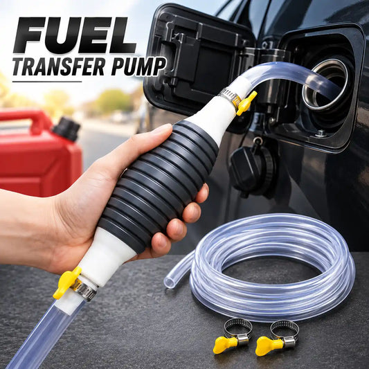 Manual Fuel Transfer Pump with Siphon Hose, Hand Operated Liquid Transfer Pump for Petrol, Diesel, Oil and Emergency Fuel Transfer