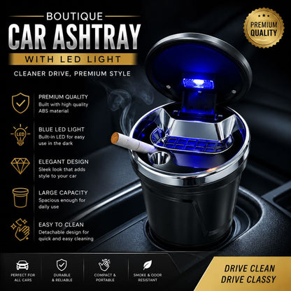 Premium LED car ashtray
Smokeless cup holder ashtray
Car ashtray with blue LED light
Portable vehicle ashtray
Modern car interior ashtray