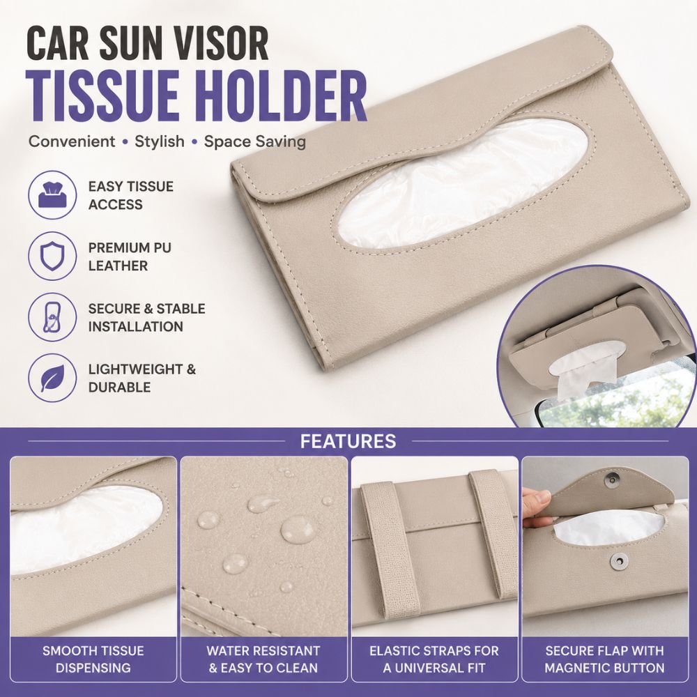 Premium PU leather tissue holder
Car sun visor tissue organizer
Universal visor tissue dispenser
Water resistant tissue holder
Car interior tissue storage