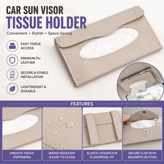 Premium PU leather tissue holder
Car sun visor tissue organizer
Universal visor tissue dispenser
Water resistant tissue holder
Car interior tissue storage