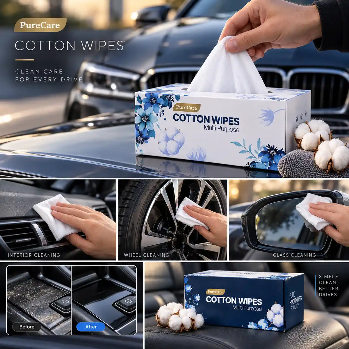 Premium ultra soft Cotton Wipes Multi-Purpose Soft & Absorbent Disposable Cotton Tissue Wipes