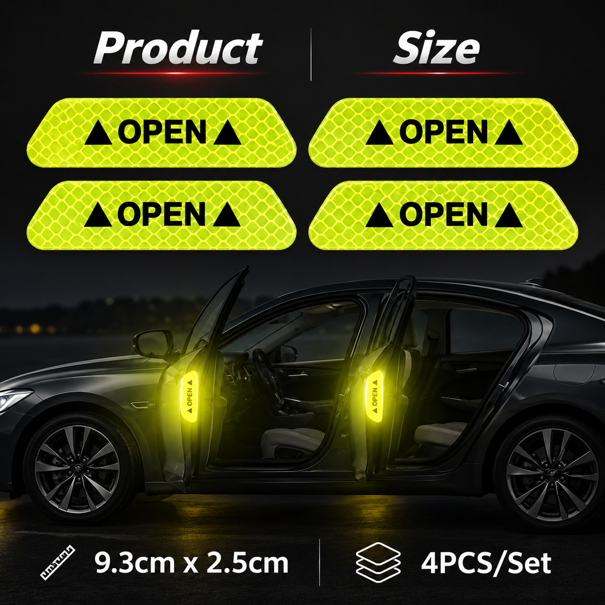 Reflective Car Door Safety Stickers – High Visibility Warning Decals for Cars