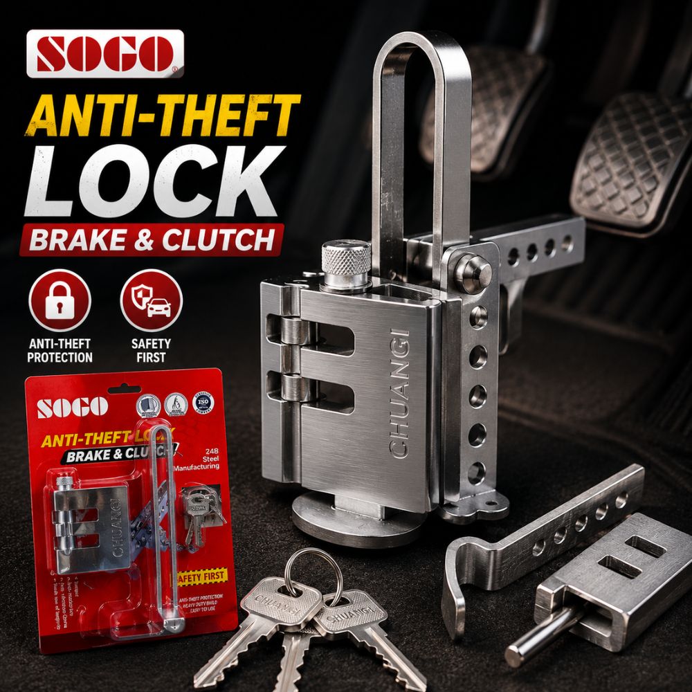SOGO brake and clutch anti-theft lock in Pakistan
Heavy-duty vehicle security lock
Brake pedal security lock for cars
Car anti-theft lock accessory | Carbro.pk
Adjustable brake and clutch lock