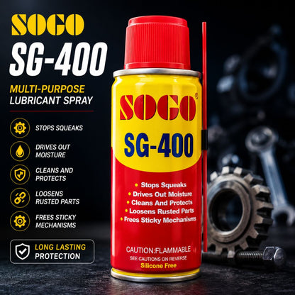 SOGO SG-400 lubricant spray
Multi-purpose rust remover spray
Automotive lubricant spray
Penetrating oil for rusted parts
Metal protection lubricant