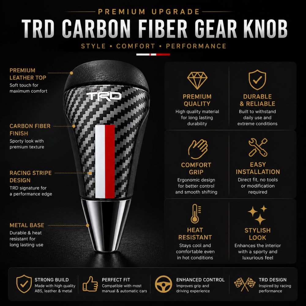TRD carbon fiber gear shift knob
Premium carbon fiber gear lever
TRD racing gear knob
Sporty gear shift handle
Universal gear knob accessory