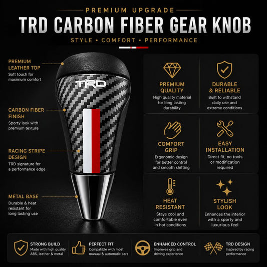 TRD carbon fiber gear shift knob
Premium carbon fiber gear lever
TRD racing gear knob
Sporty gear shift handle
Universal gear knob accessory