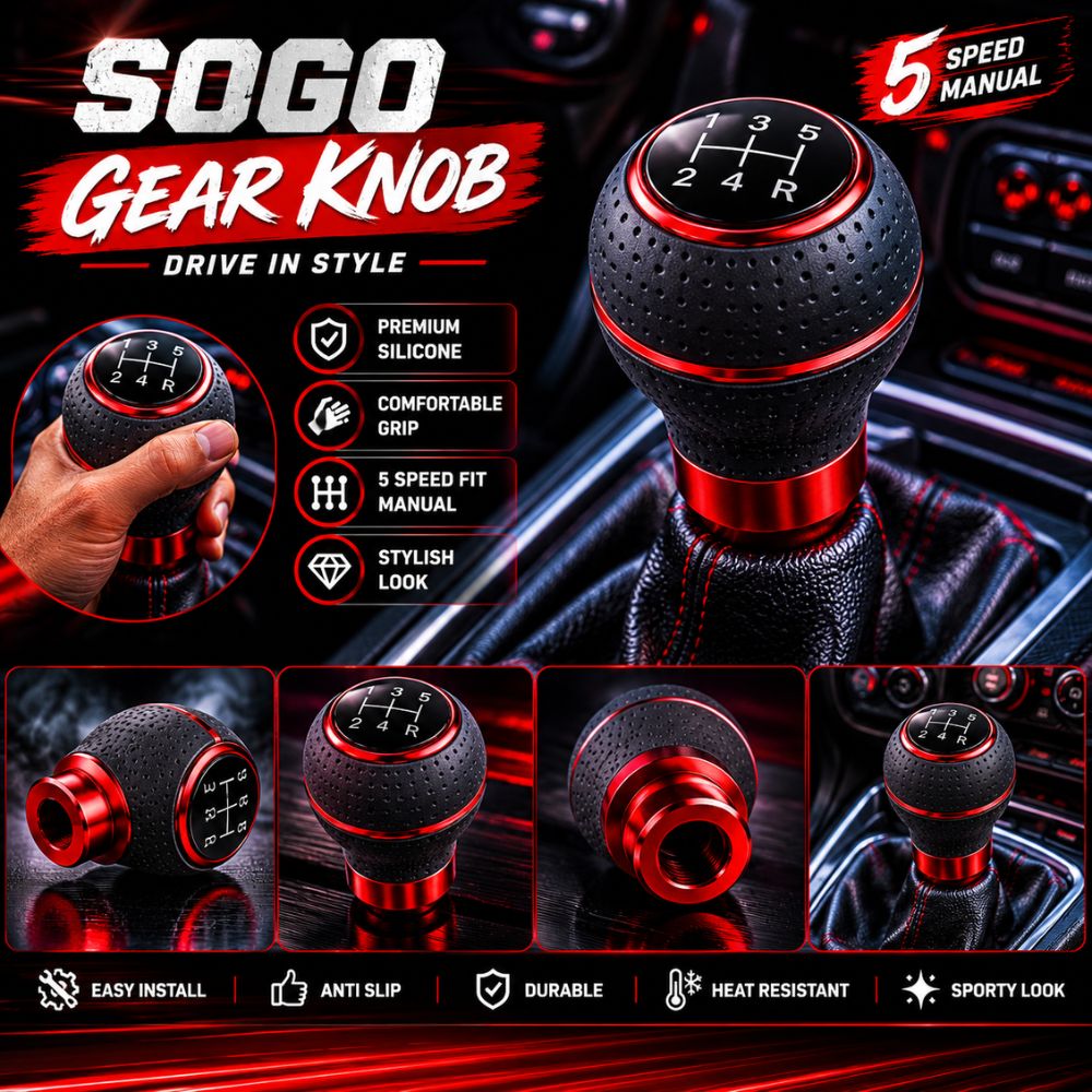 Universal 5 speed manual gear shift knob
Sport style gear knob for manual cars
Anti-slip manual transmission gear knob
Car interior gear shift upgrade
Red and black performance gear knob