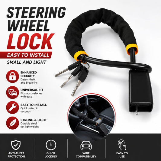 Universal steering wheel lock in Pakistan
Anti-theft steering wheel security lock
Car steering wheel lock with keys
Vehicle security lock | Carbro.pk
Universal car anti-theft lock