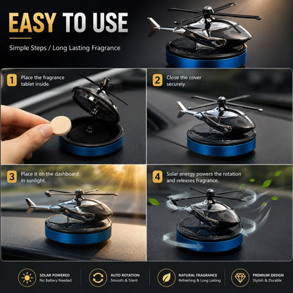 Solar powered helicopter air freshener
Rotating helicopter car perfume
Dashboard fragrance diffuser
Luxury car air freshener
Solar powered car aroma accessory