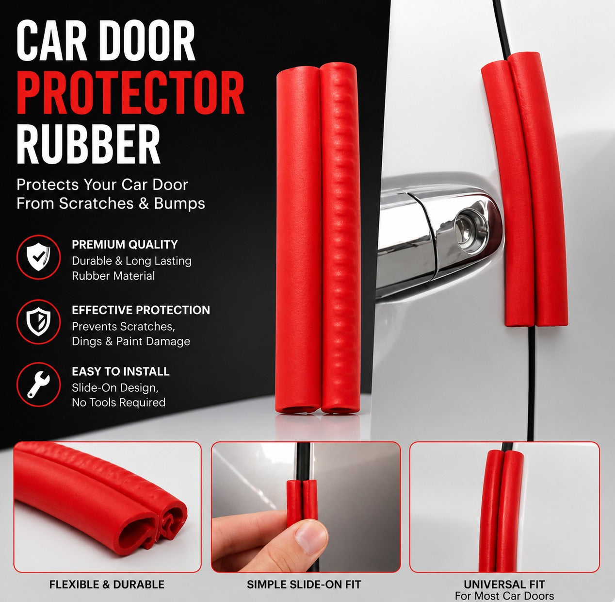 CarBro  Car Door Rubber Protector Set – 4PCS Anti-Collision Edge Guards | Scratch Protection (Black)