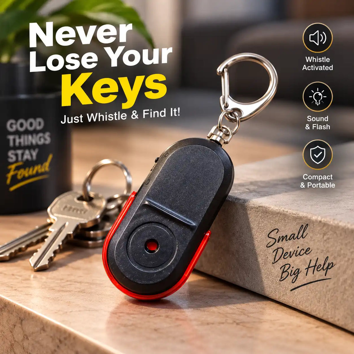 Wireless Anti-Lost Alarm Key Finder Whistle Sound LED Light Key chain
