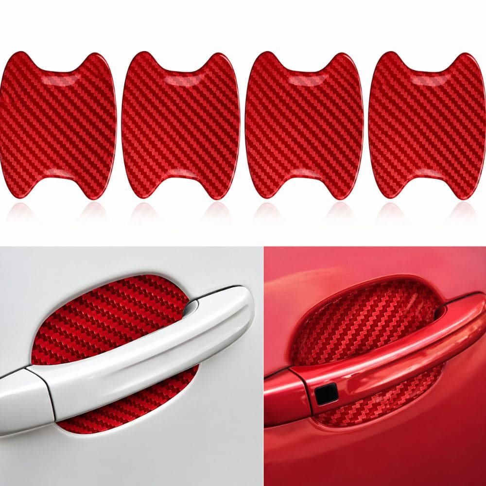 Car Door Handle Bowl Protector Stickers – 4PCS Carbon Fiber Scratch Protection (Red) - CarBro
