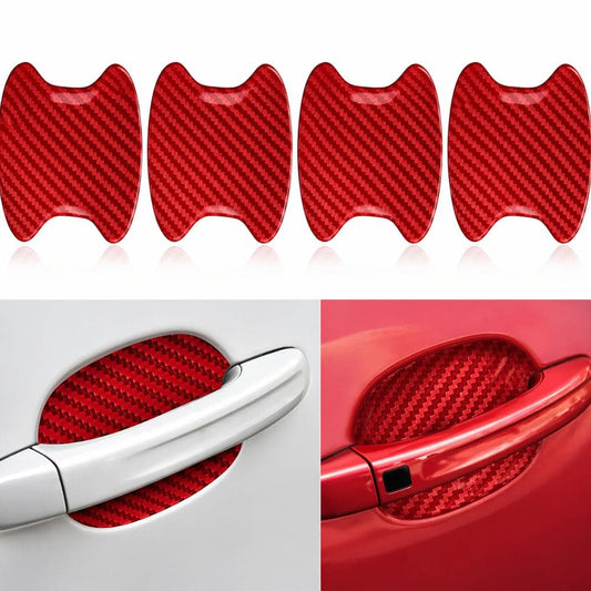 Car Door Handle Bowl Protector Stickers – 4PCS Carbon Fiber Scratch Protection (Red) - CarBro
