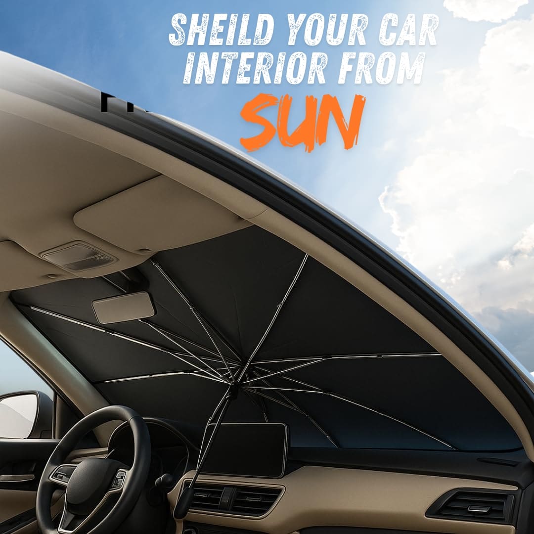 Car Windshield Sun Shade Umbrella – Foldable UV & Heat Protection Cover - CarBro