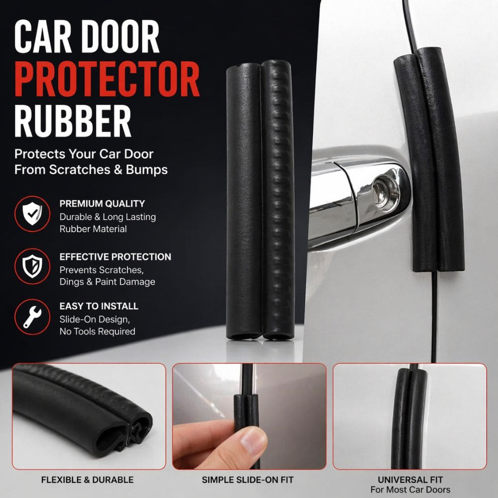 CarBro Car Door Rubber Protector Set – 4PCS Anti - Collision Edge Guards | Scratch Protection (Black) - CarBro