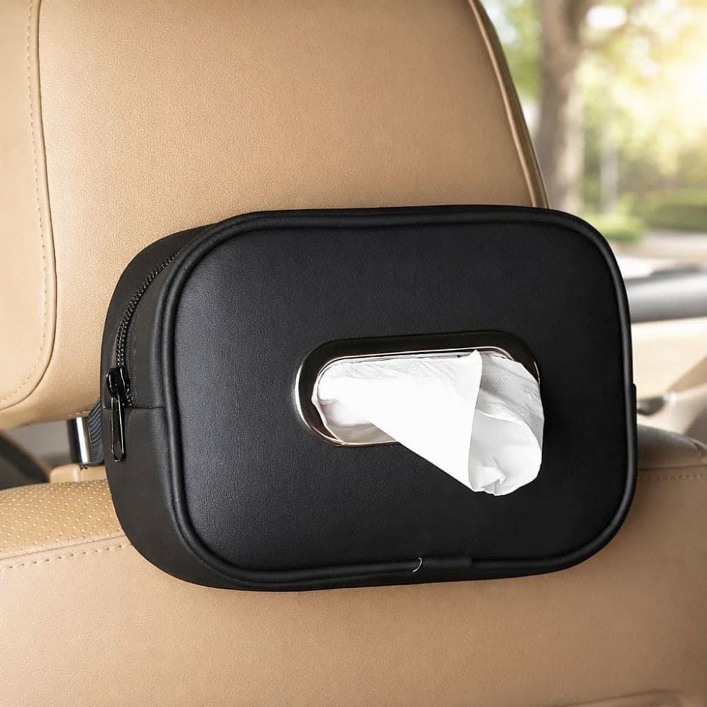 CARBRO.PK Leather Car Tissue Box – Headrest Organizer | Premium Car Tissue Holder for Clean Interior - CarBro