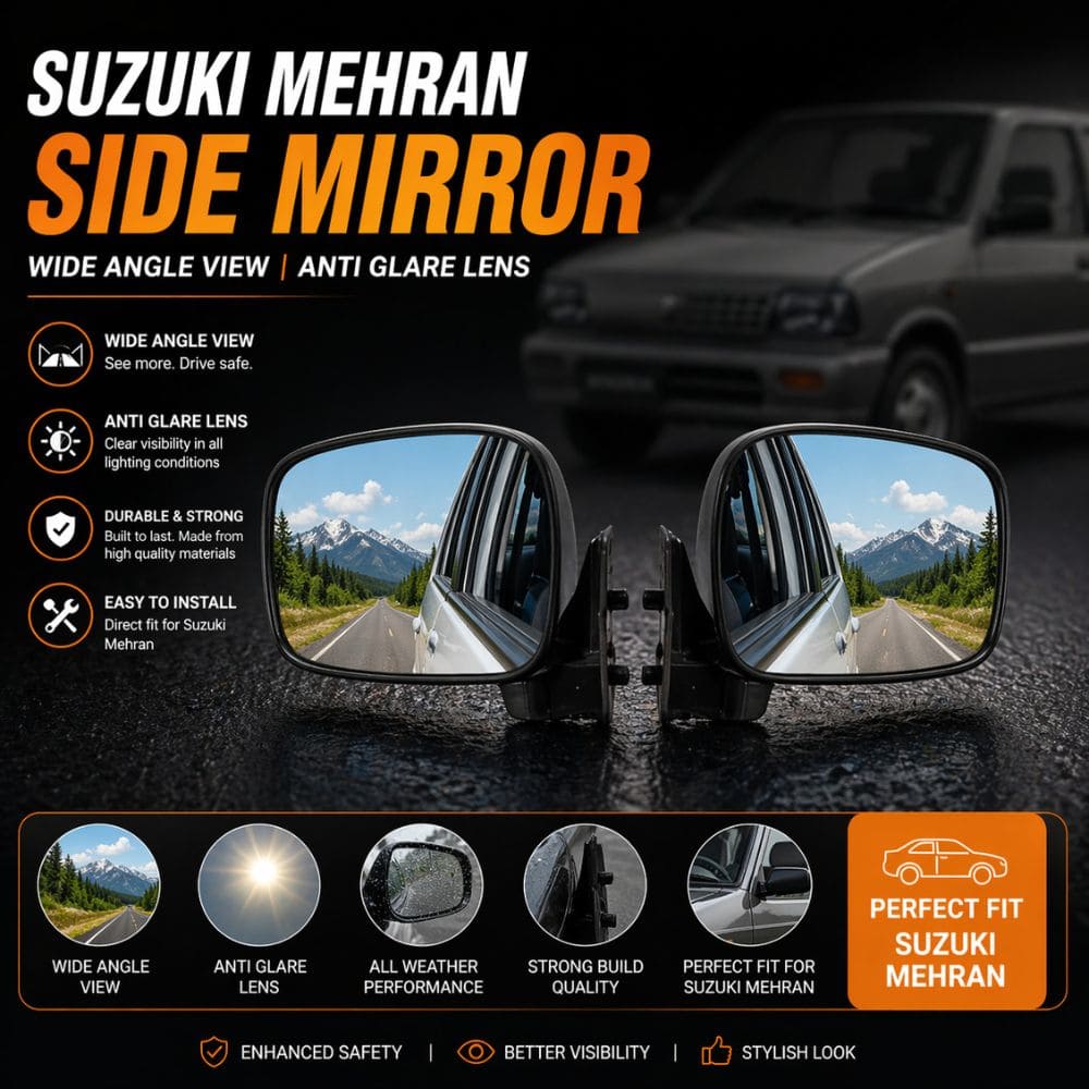 CARBRO.PK Suzuki Mehran Fancy Side Mirrors Pair – Wide Angle | Anti - Glare Clear View - CarBro