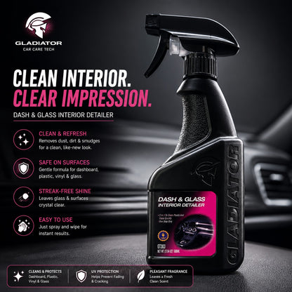 car interior cleaner, dashboard cleaner spray, glass detailer, interior detailing spray, car cleaning spray, streak free cleaner