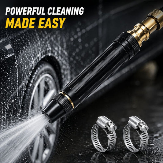 High Pressure Water Spray Nozzle – Adjustable Hose Pipe Sprayer for Car Wash, Garden & Home Cleaning (Leak - Proof Aluminum Design) - CarBro