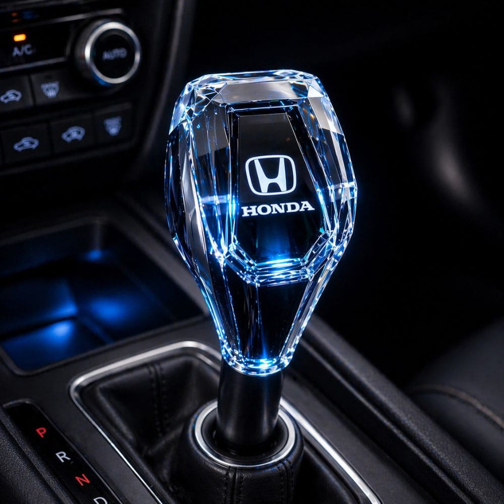 LED Crystal Gear Shift Knob – with Logo | RGB Touch Lighting Transparent Design - CarBro