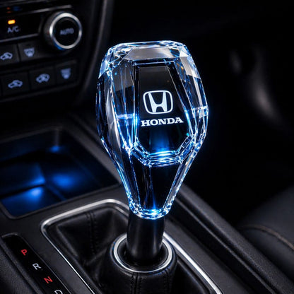 LED Crystal Gear Shift Knob – with Logo | RGB Touch Lighting Transparent Design - CarBro