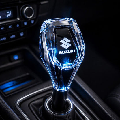 LED Crystal Gear Shift Knob – with Logo | RGB Touch Lighting Transparent Design - CarBro