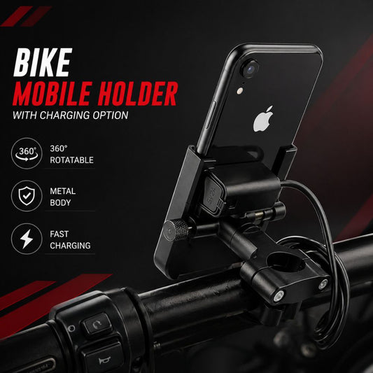 Metal Bike Mobile Holder with USB Charger – Heavy Duty Anti - Shake Motorcycle Phone Mount, Universal Handlebar Holder for All Smartphones - CarBro