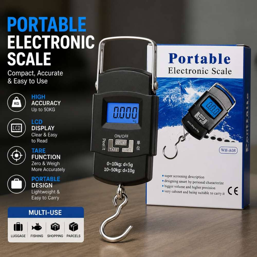 Portable Digital Luggage Scale – 50KG High Precision Hanging Scale with LCD Display | Travel Suitcase Weight Checker - CarBro