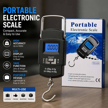 Portable Digital Luggage Scale – 50KG/110LB Travel Hanging & Strap Scales with LCD Display - CarBro