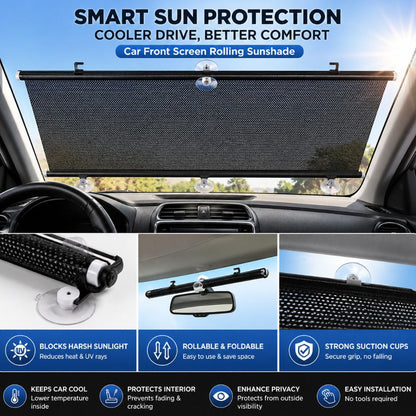 Retractable Rolling Car Sunshade – Universal Fit UV Protection Curtain, Heat Blocking PVC Window Shade for All Cars - CarBro