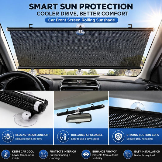 Retractable Rolling Car Sunshade – Universal Fit UV Protection Curtain, Heat Blocking PVC Window Shade for All Cars - CarBro