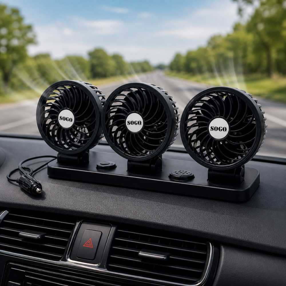SOGO 3 Head Car Fan 12V – 360° Cooling Fan - CarBro