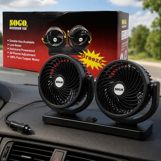 SOGO Dual Head Car Fan 12V – 360° Adjustable Cooling Fan - CarBro