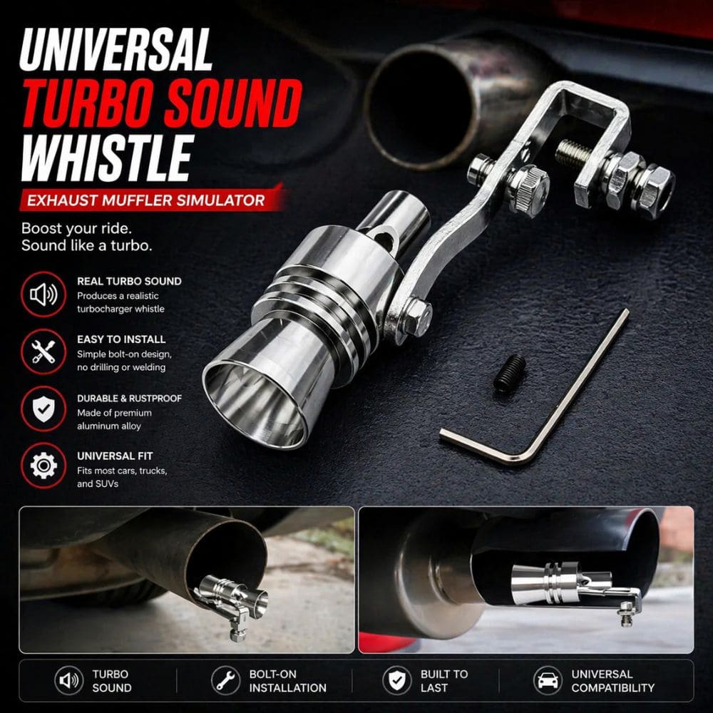 Universal Car Exhaust Turbo Whistle – Silver Sound Simulator | Easy Install Exhaust Tip Insert - CarBro